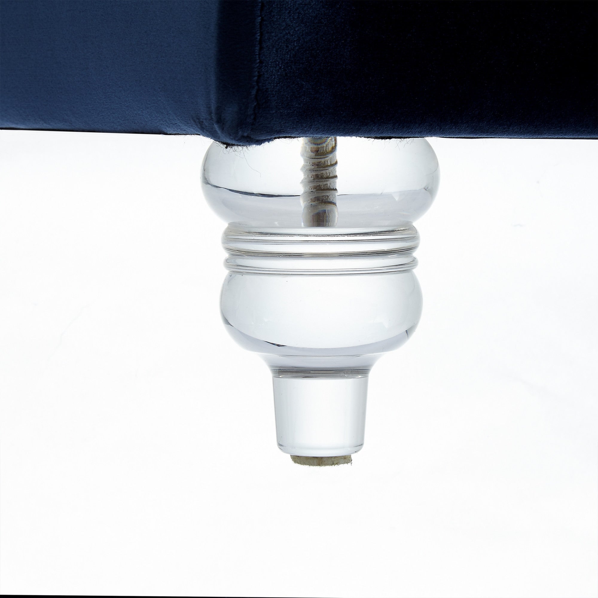 36" Blue Velvet With White And Clear Tufted Storage Ottoman