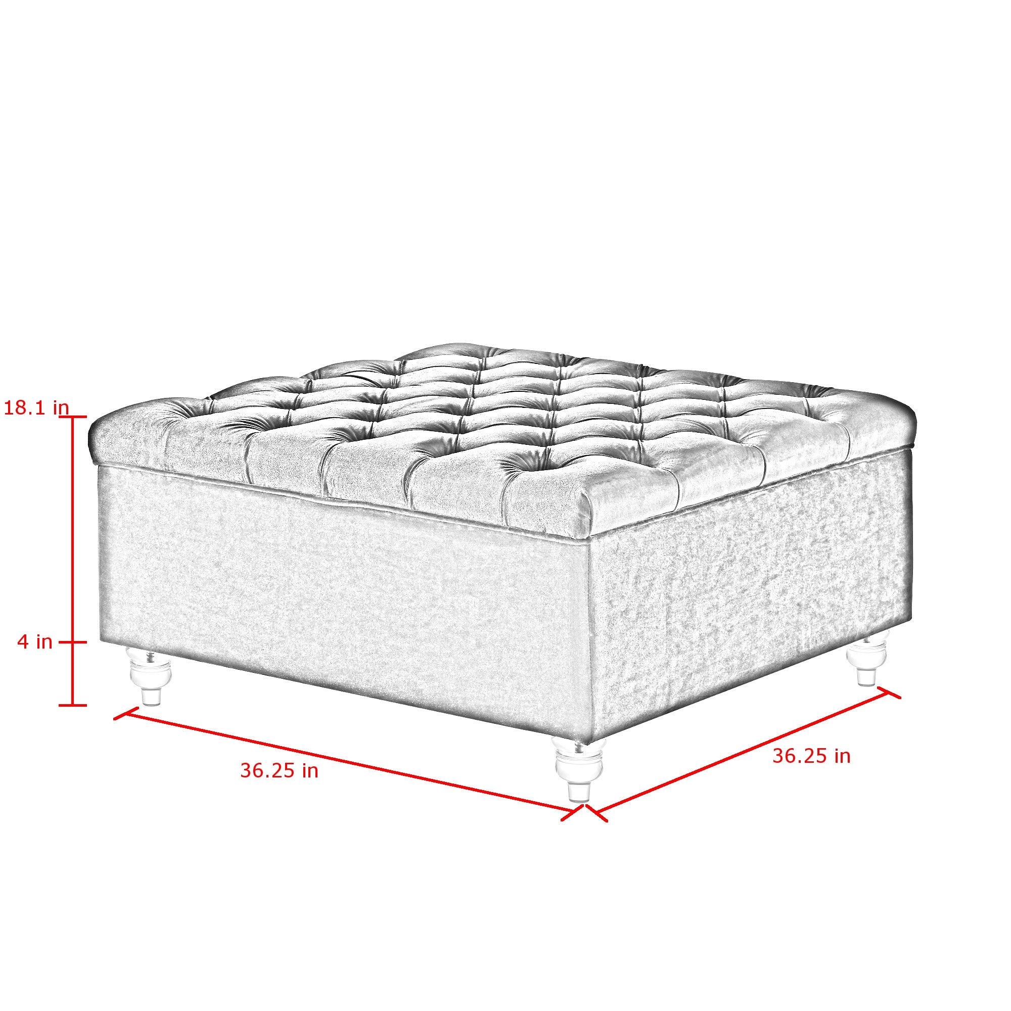 36" Blue Velvet With White And Clear Tufted Storage Ottoman