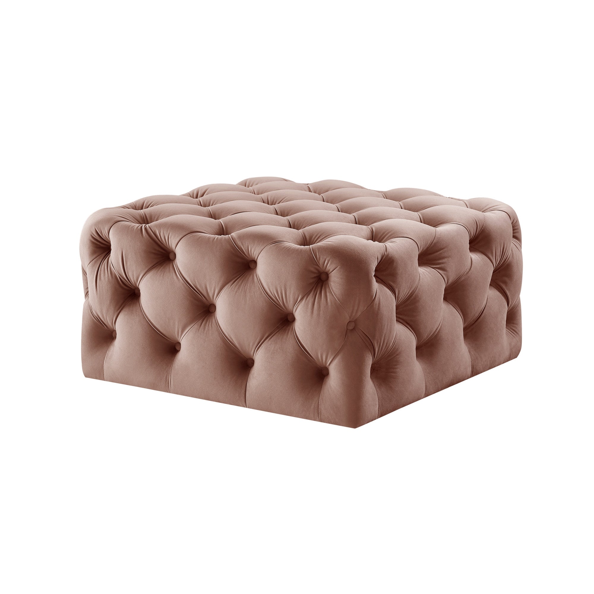 Blush Velvet With Black Tufted Cocktail Ottoman 33"