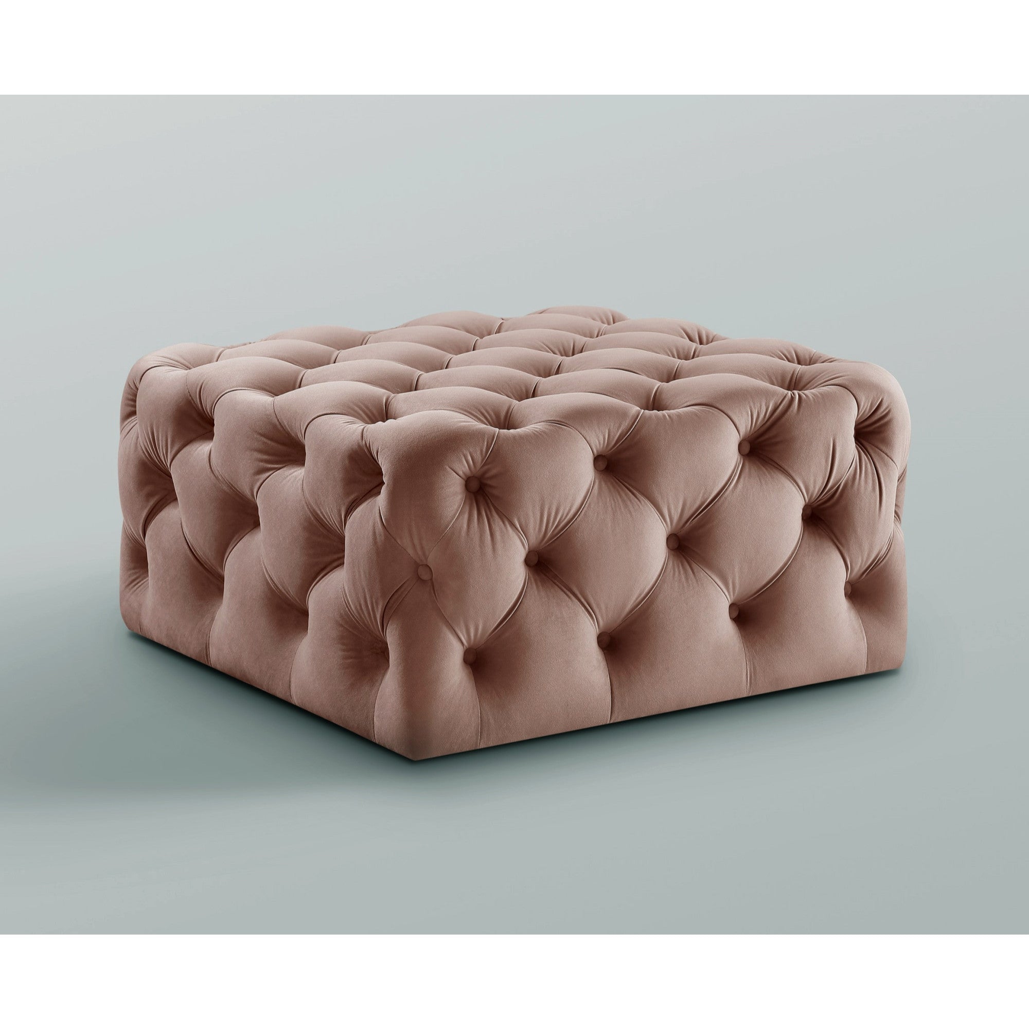 Blush Velvet With Black Tufted Cocktail Ottoman 33"