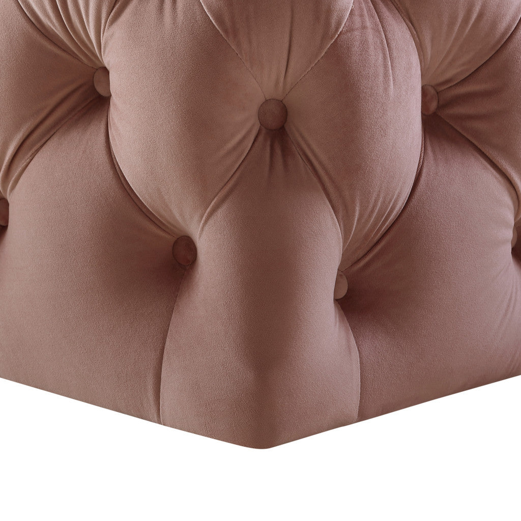 Blush Velvet With Black Tufted Cocktail Ottoman 33"