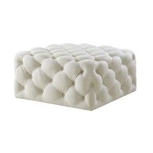Cream White 100% Linen With Black Tufted Cocktail Ottoman 33