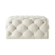 Cream White 100% Linen With Black Tufted Cocktail Ottoman 33