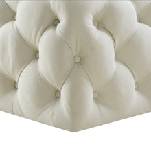 Cream White 100% Linen With Black Tufted Cocktail Ottoman 33