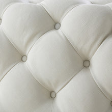Cream White 100% Linen With Black Tufted Cocktail Ottoman 33