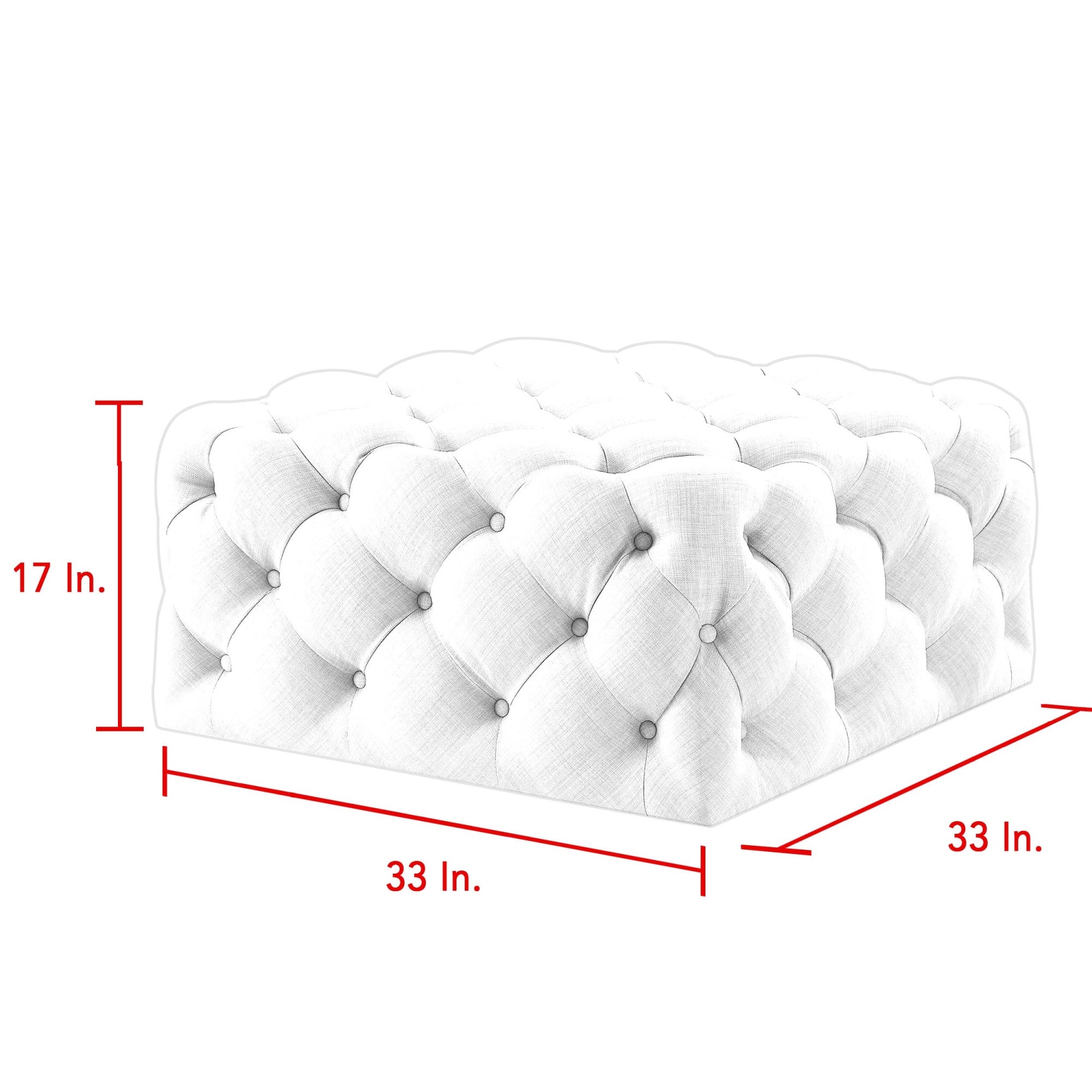 Cream White 100% Linen With Black Tufted Cocktail Ottoman 33"