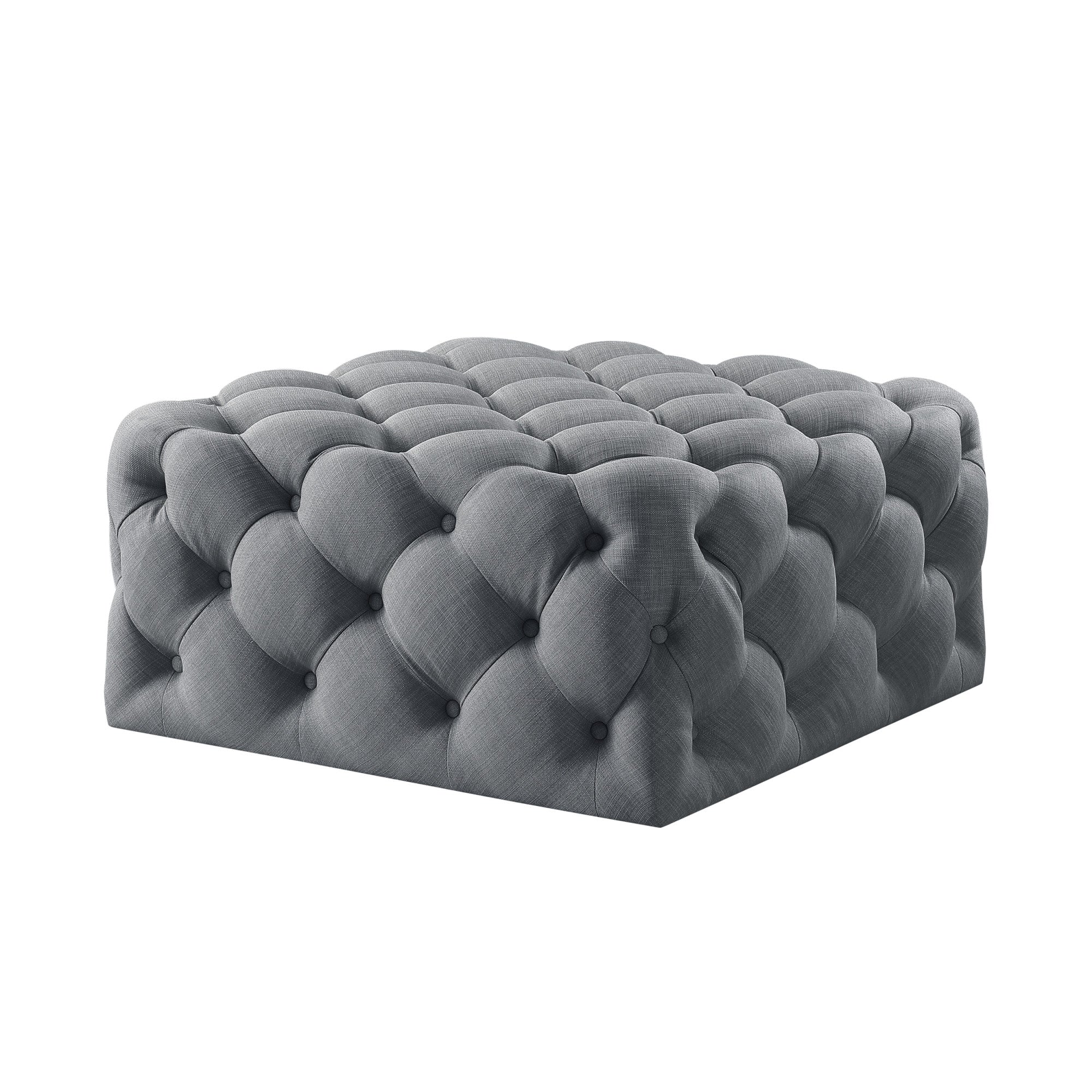 Light Grey 100% Linen With Black Tufted Cocktail Ottoman 33"