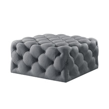 Light Grey 100% Linen With Black Tufted Cocktail Ottoman 33