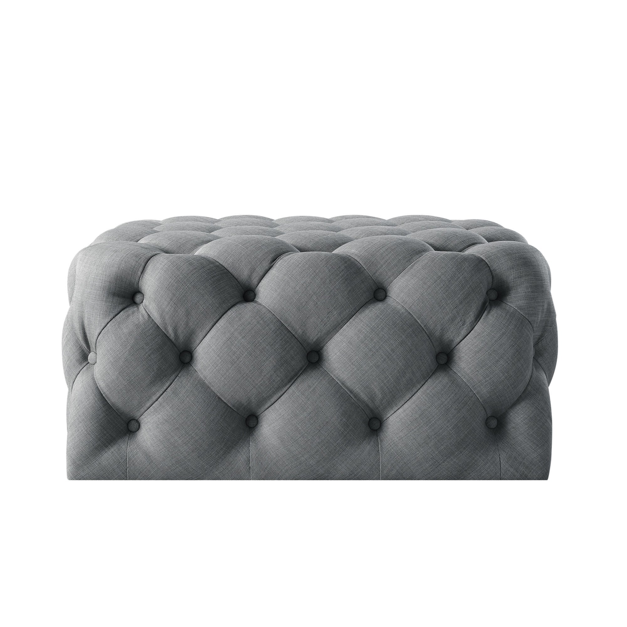 Light Grey 100% Linen With Black Tufted Cocktail Ottoman 33"