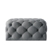 Light Grey 100% Linen With Black Tufted Cocktail Ottoman 33