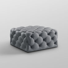 Light Grey 100% Linen With Black Tufted Cocktail Ottoman 33