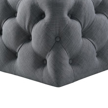Light Grey 100% Linen With Black Tufted Cocktail Ottoman 33