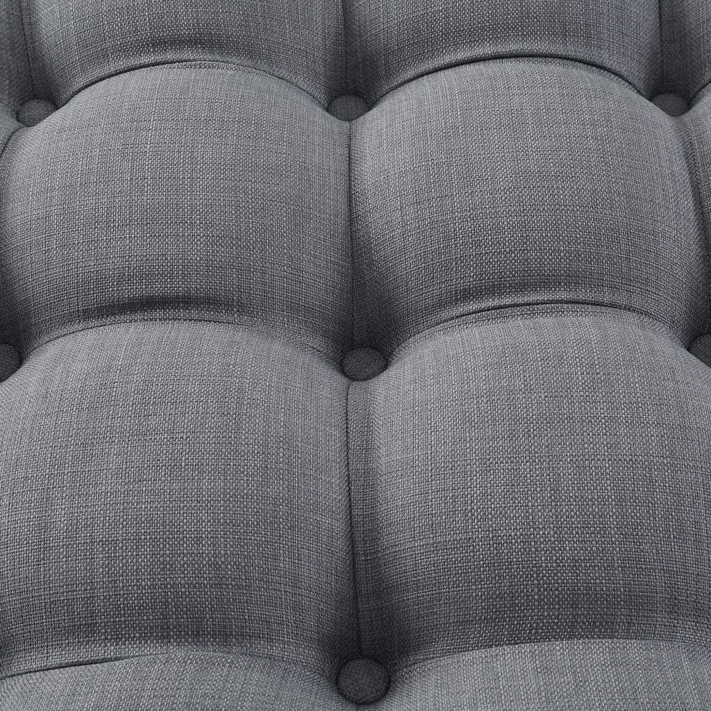 Light Grey 100% Linen With Black Tufted Cocktail Ottoman 33"
