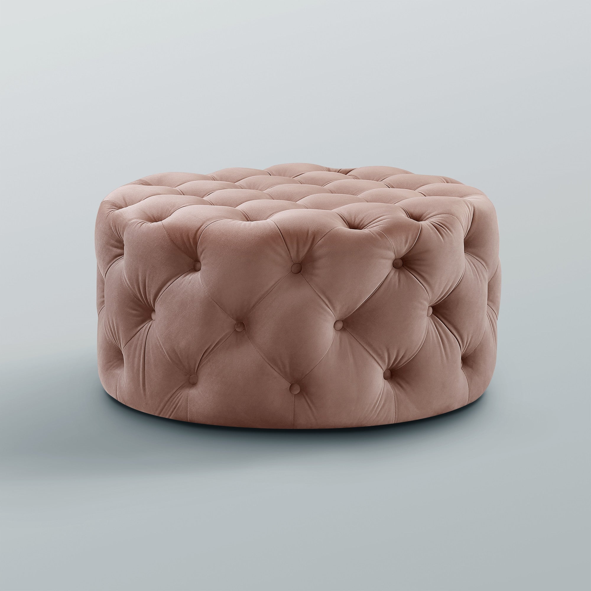 33" Blush Velvet With Black Tufted Round Cocktail Ottoman