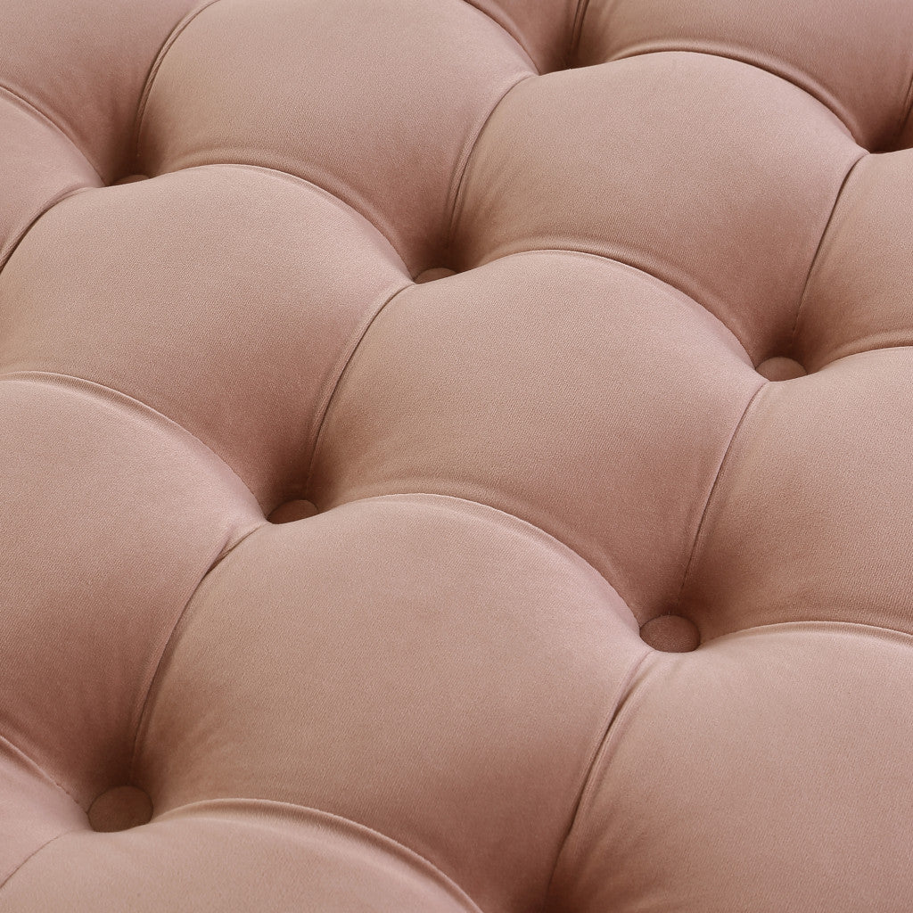 33" Blush Velvet With Black Tufted Round Cocktail Ottoman