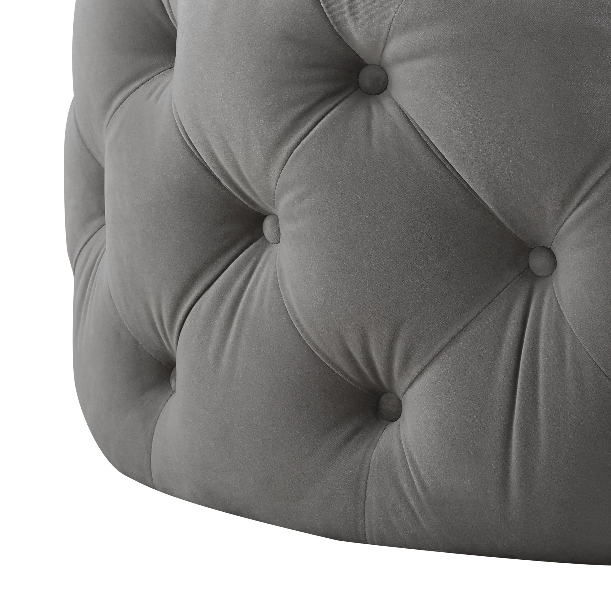 33" Grey Velvet With Black Tufted Round Cocktail Ottoman