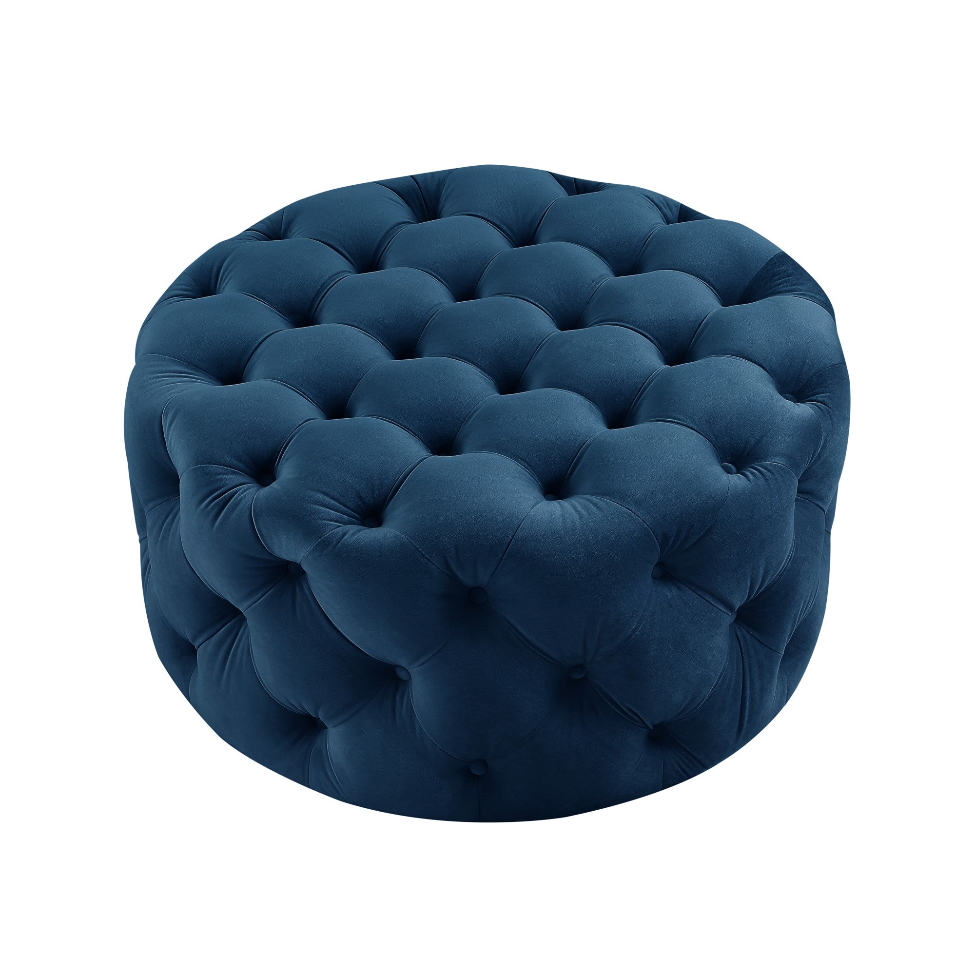 33" Navy Velvet With Black Tufted Round Cocktail Ottoman