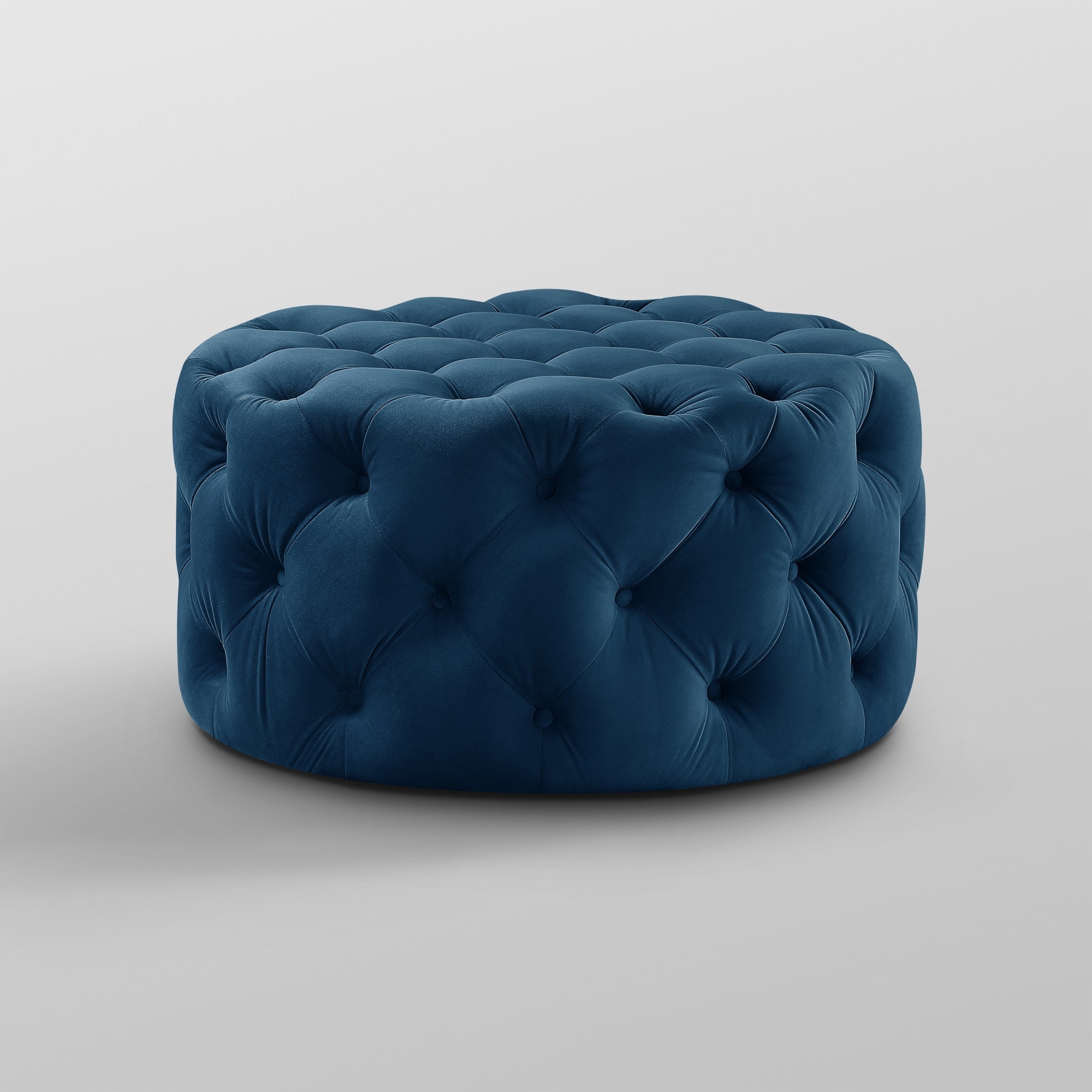 33" Navy Velvet With Black Tufted Round Cocktail Ottoman