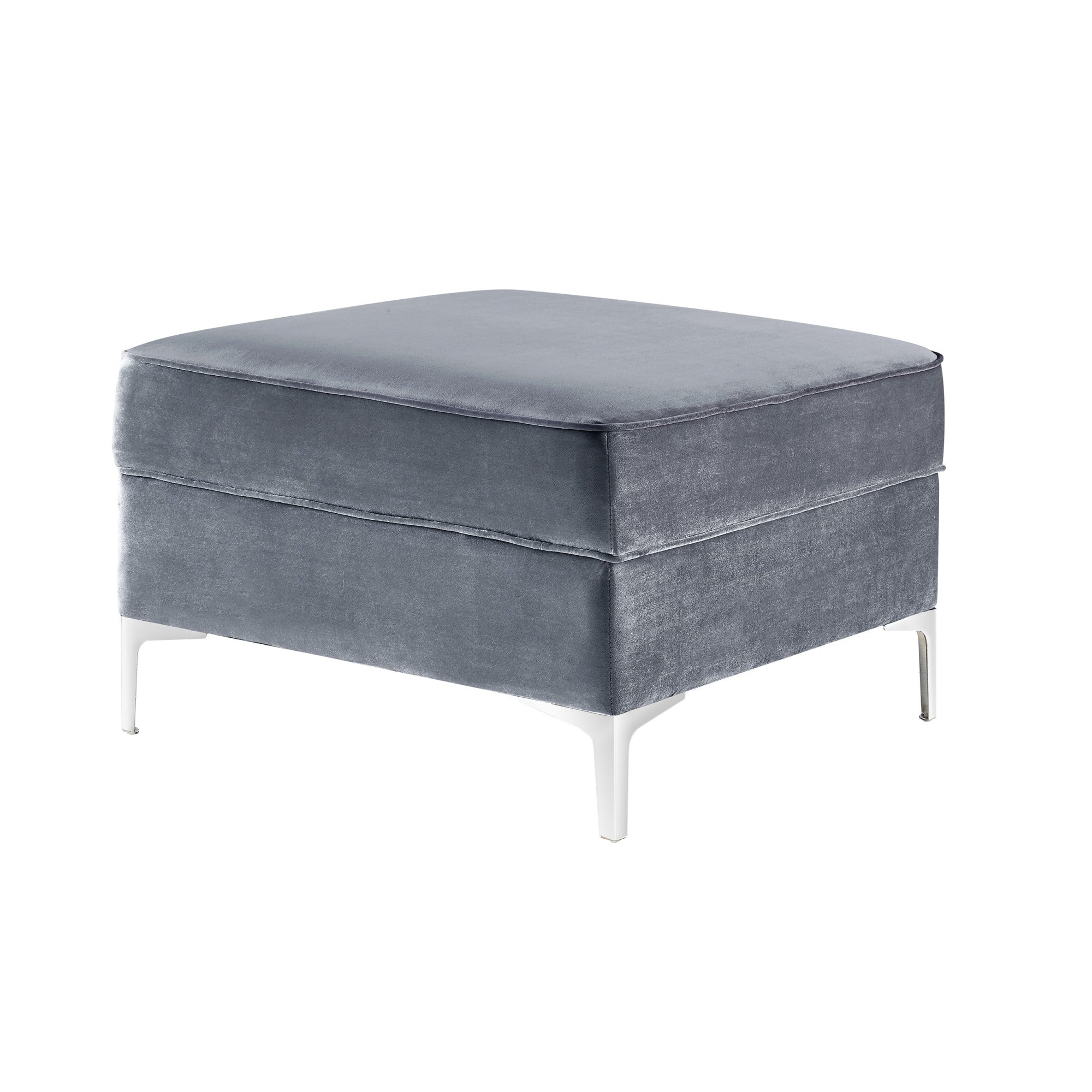 30" Gray Velvet And Silver Storage Ottoman