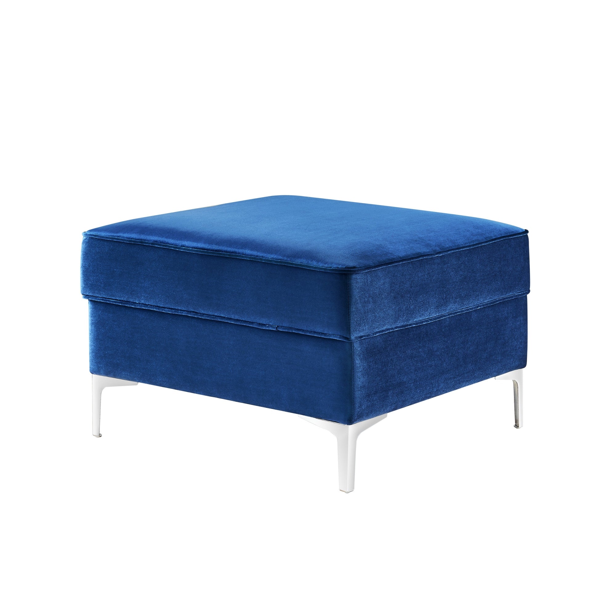 30" Navy Blue Velvet And Silver Storage Ottoman