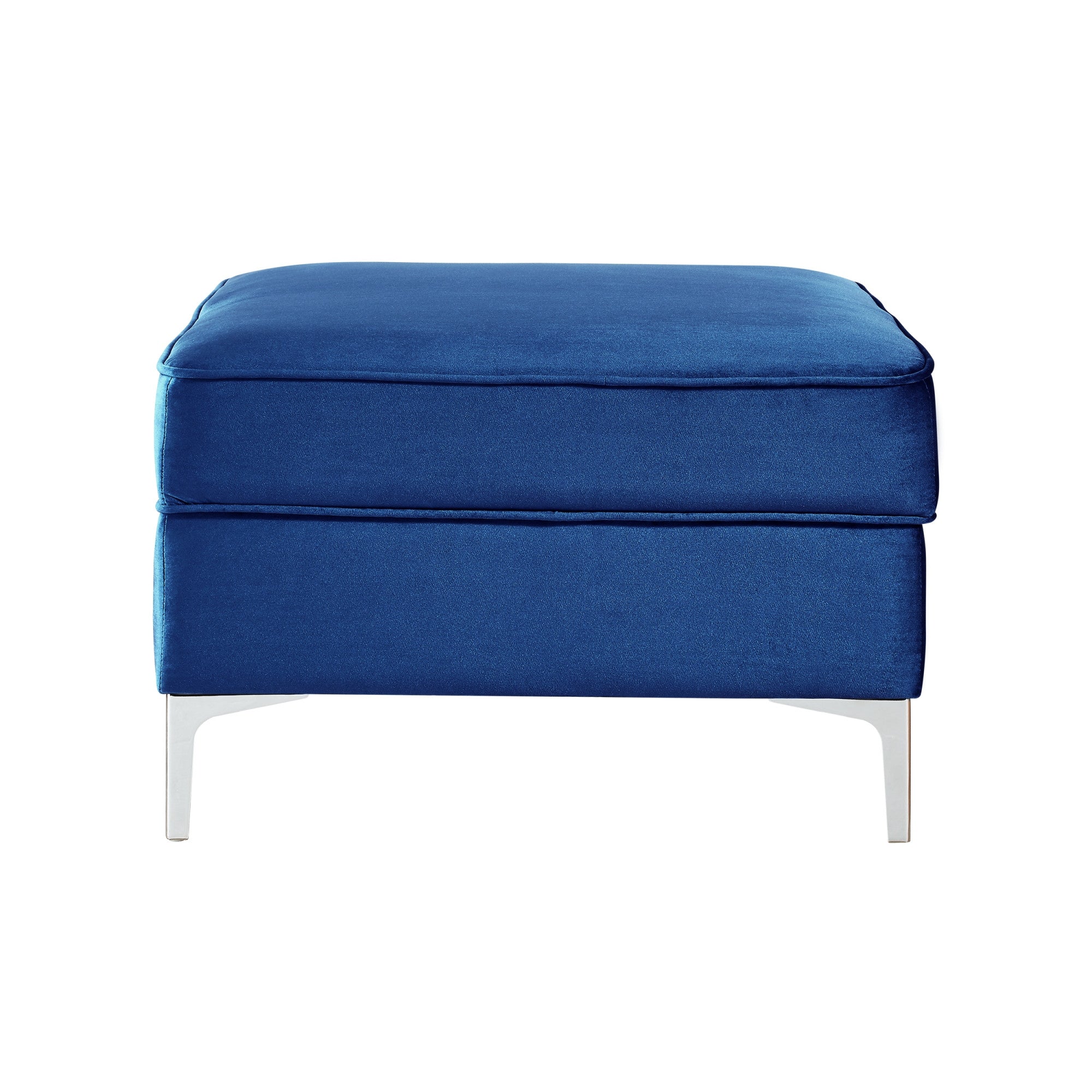 30" Navy Blue Velvet And Silver Storage Ottoman
