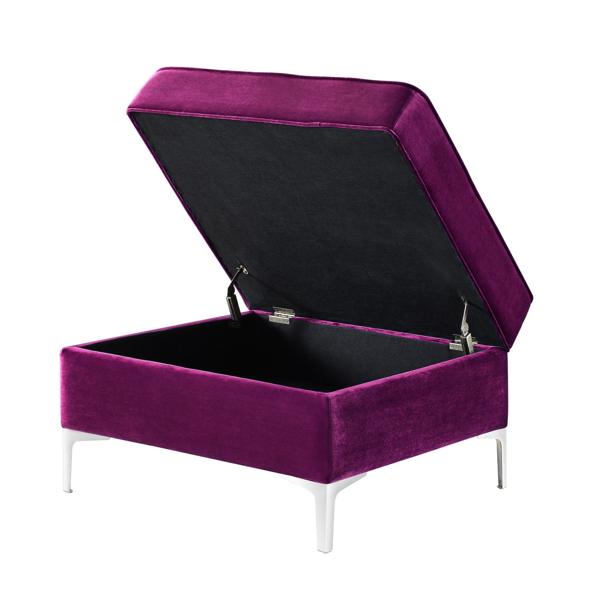 30" Purple Velvet And Silver Storage Ottoman