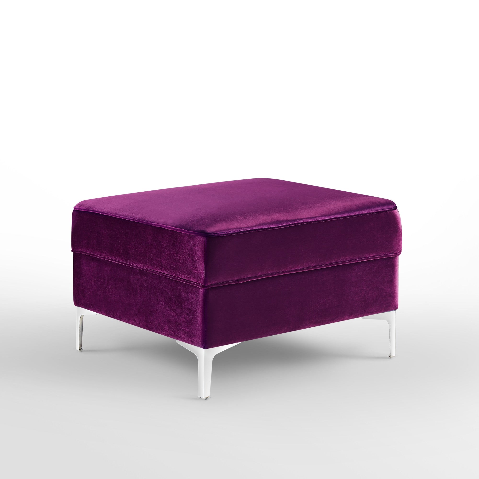 30" Purple Velvet And Silver Storage Ottoman