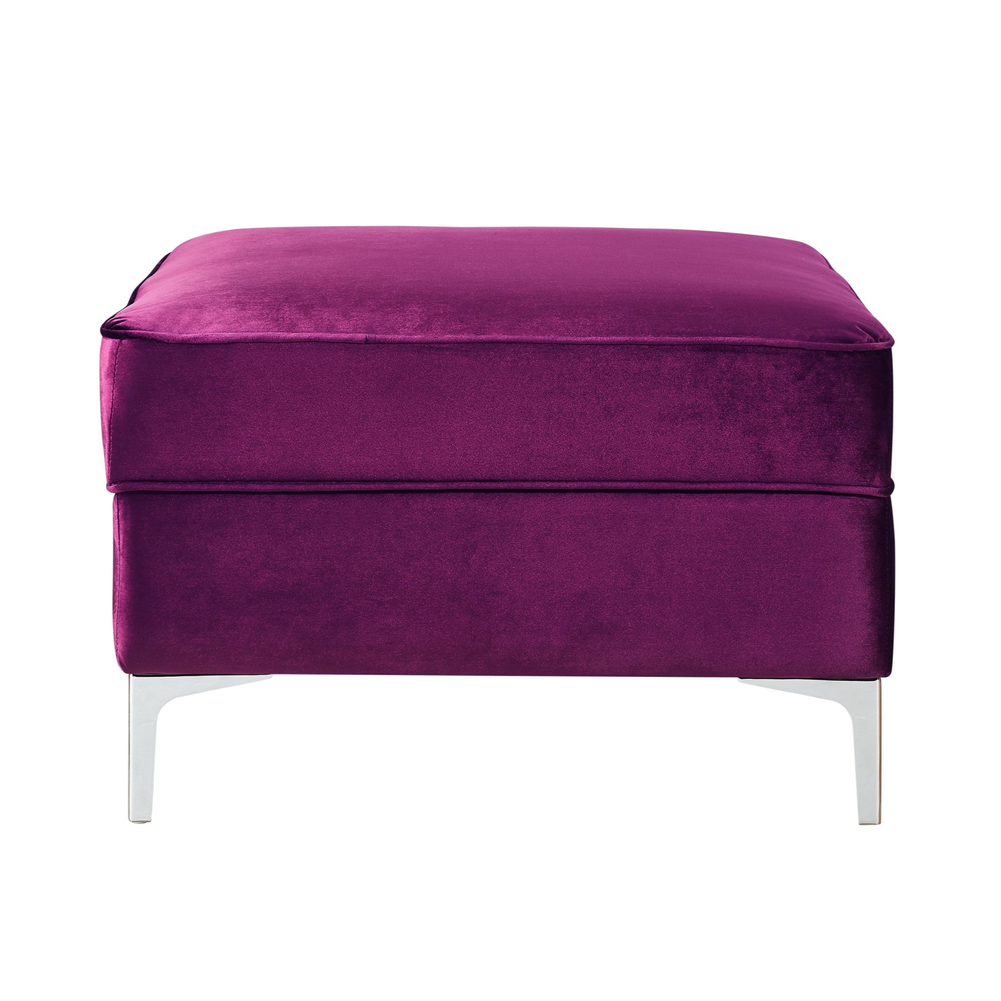30" Purple Velvet And Silver Storage Ottoman