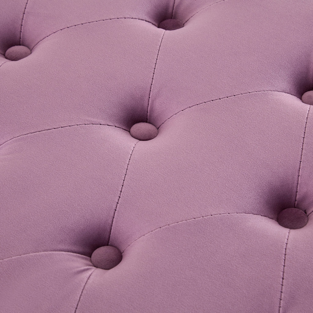 44" Mauve Velvet And Black Tufted Half Circle Storage Ottoman