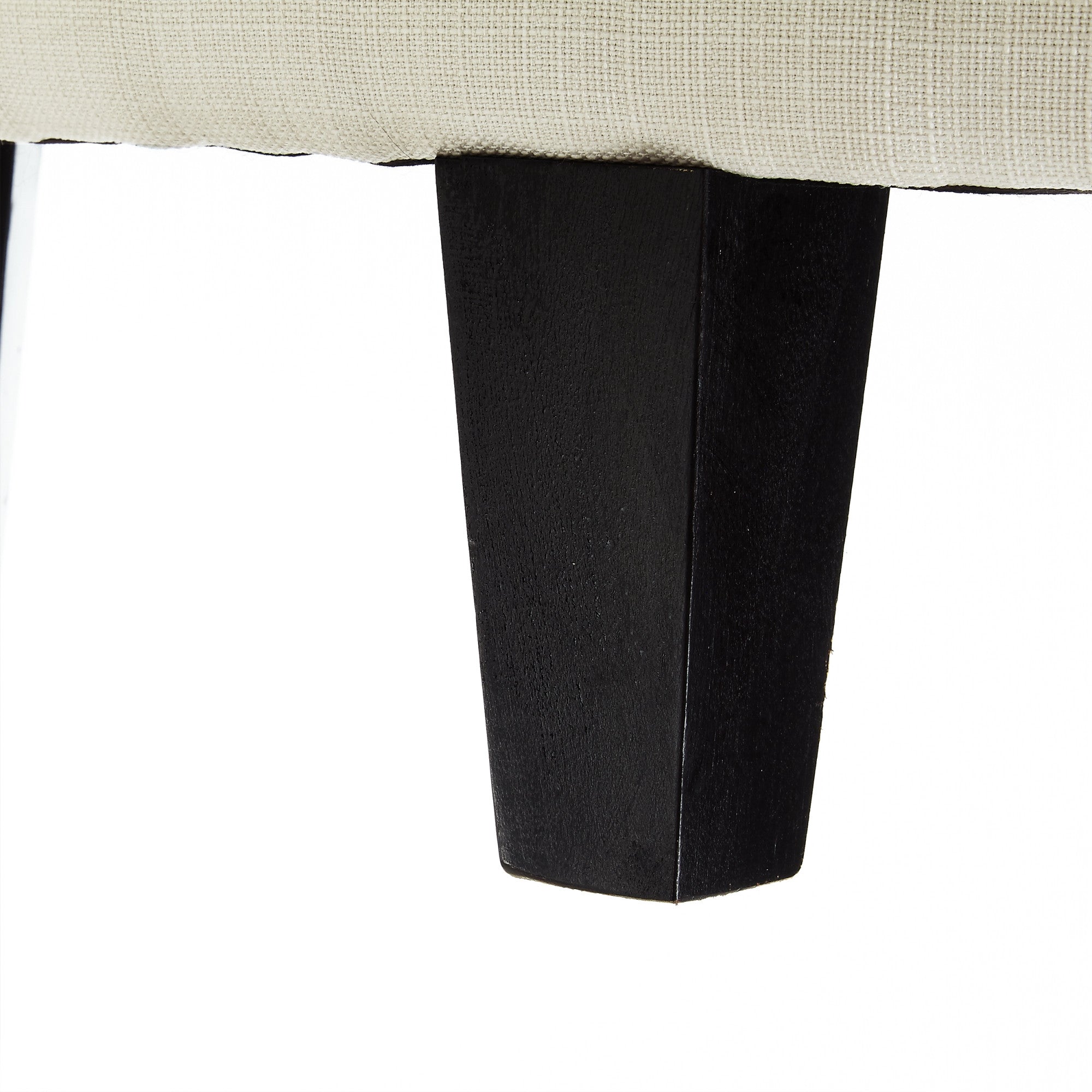 44" White Linen And Black Tufted Half Circle Storage Ottoman