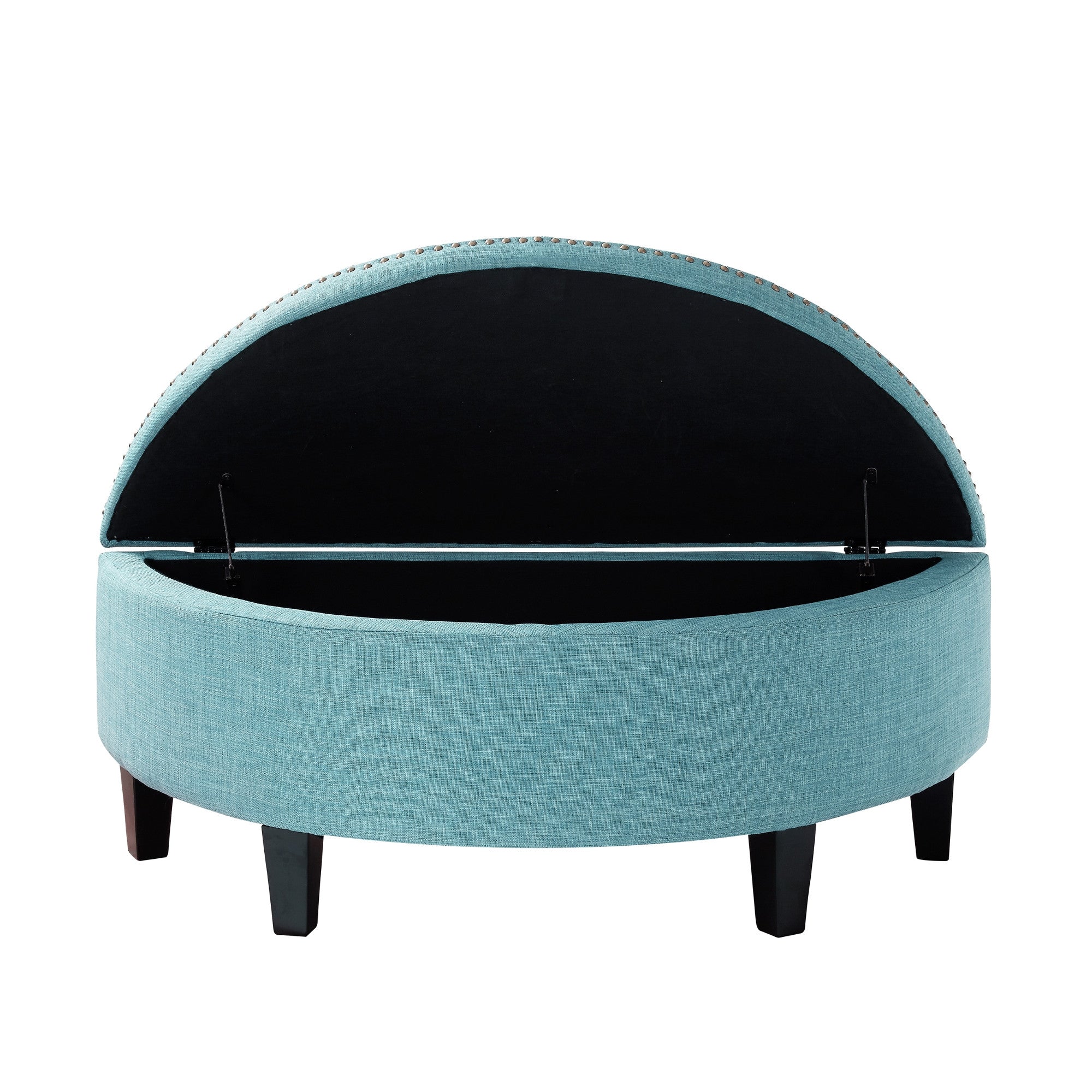44" Light Blue Linen And Black Tufted Half Circle Storage