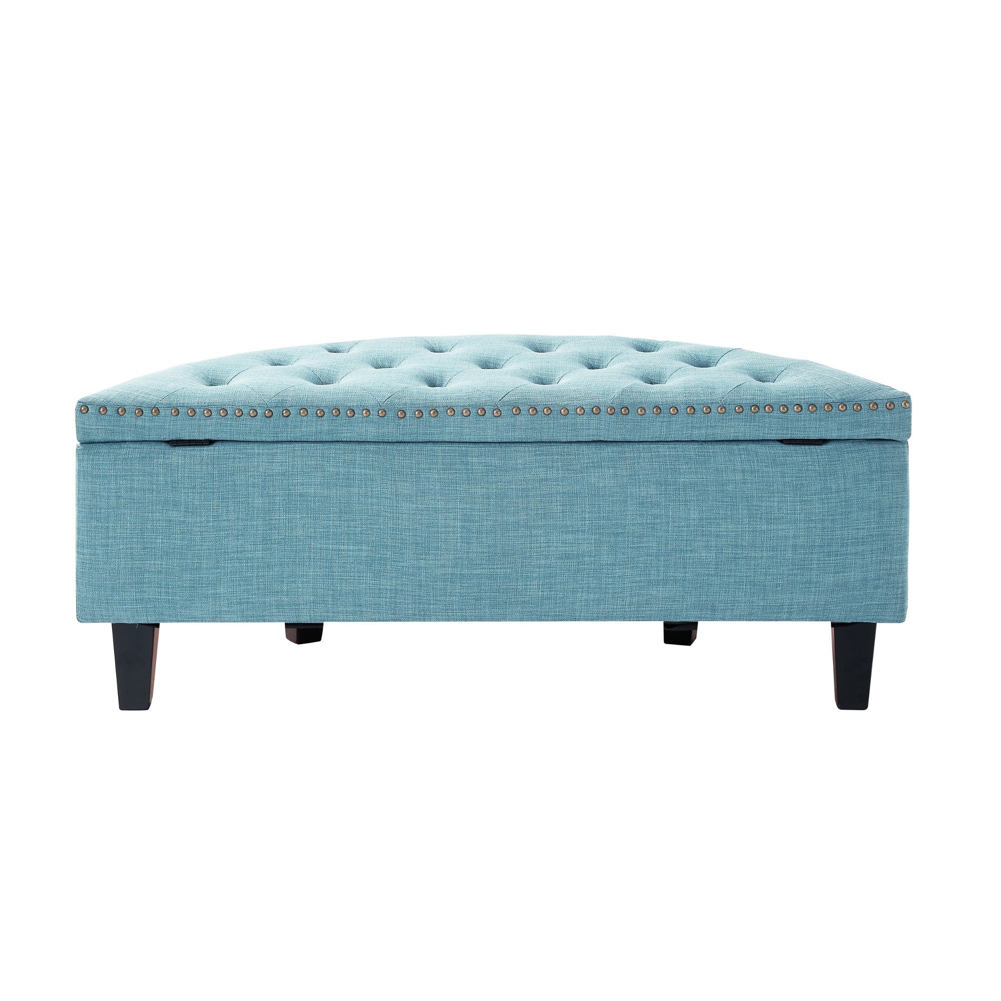 44" Light Blue Linen And Black Tufted Half Circle Storage