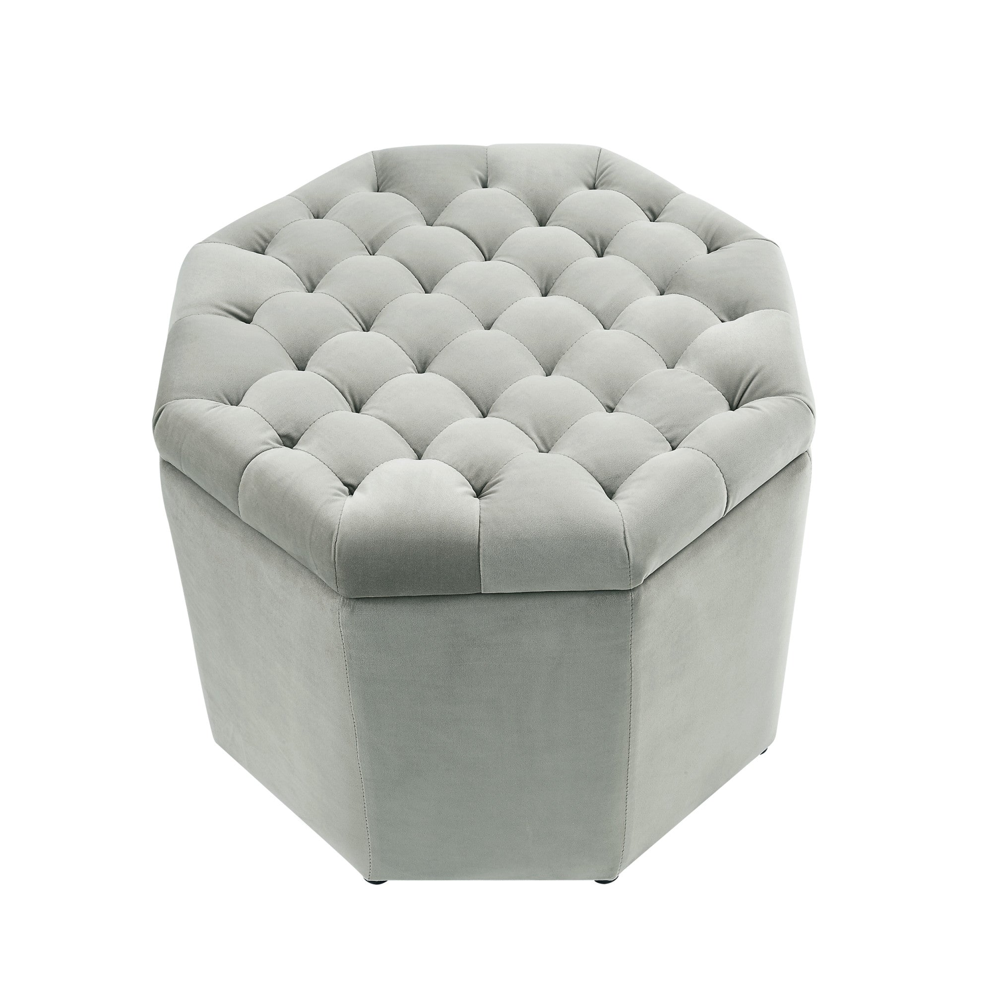 25" Light Gray Velvet And Black Tufted Specialty Storage