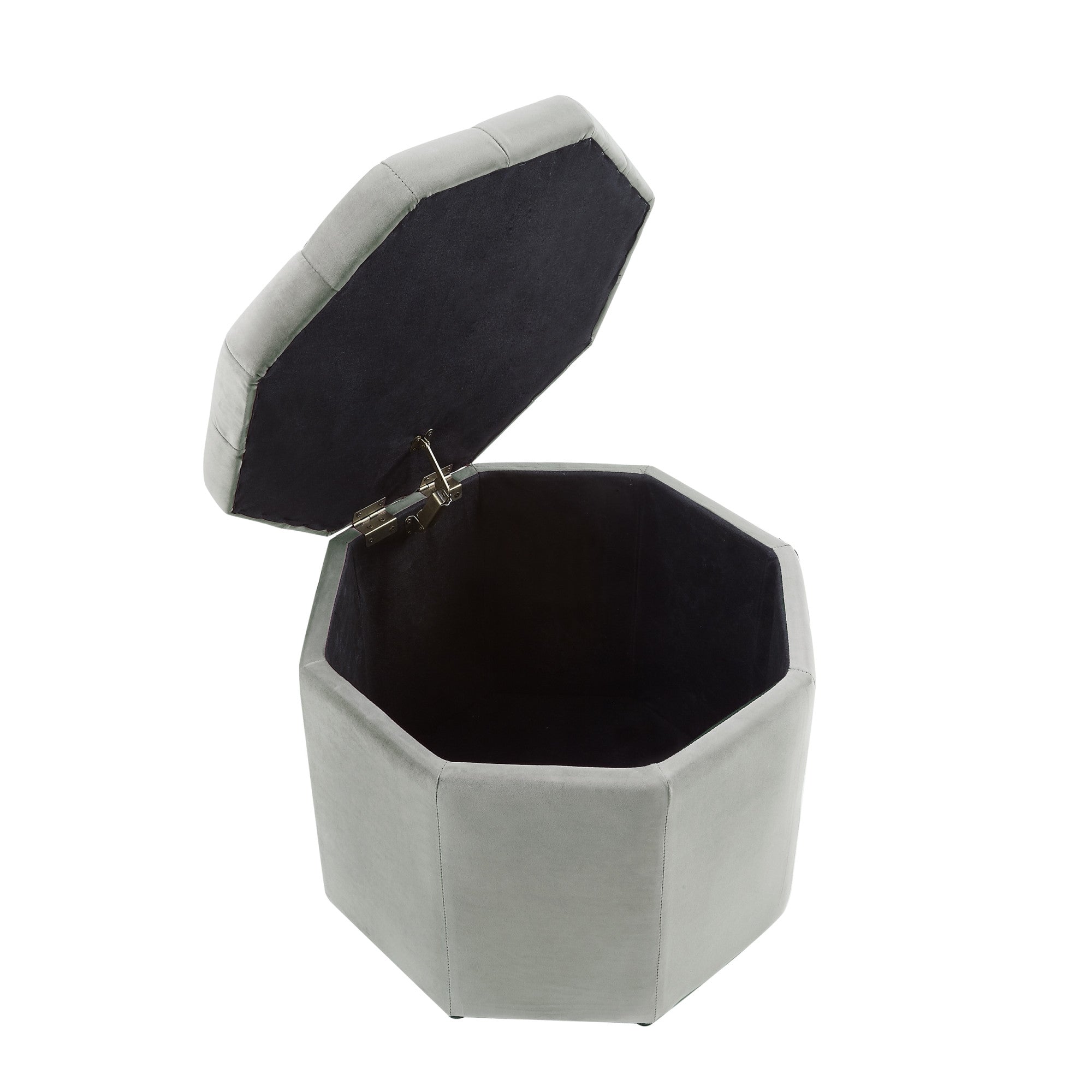 25" Light Gray Velvet And Black Tufted Specialty Storage