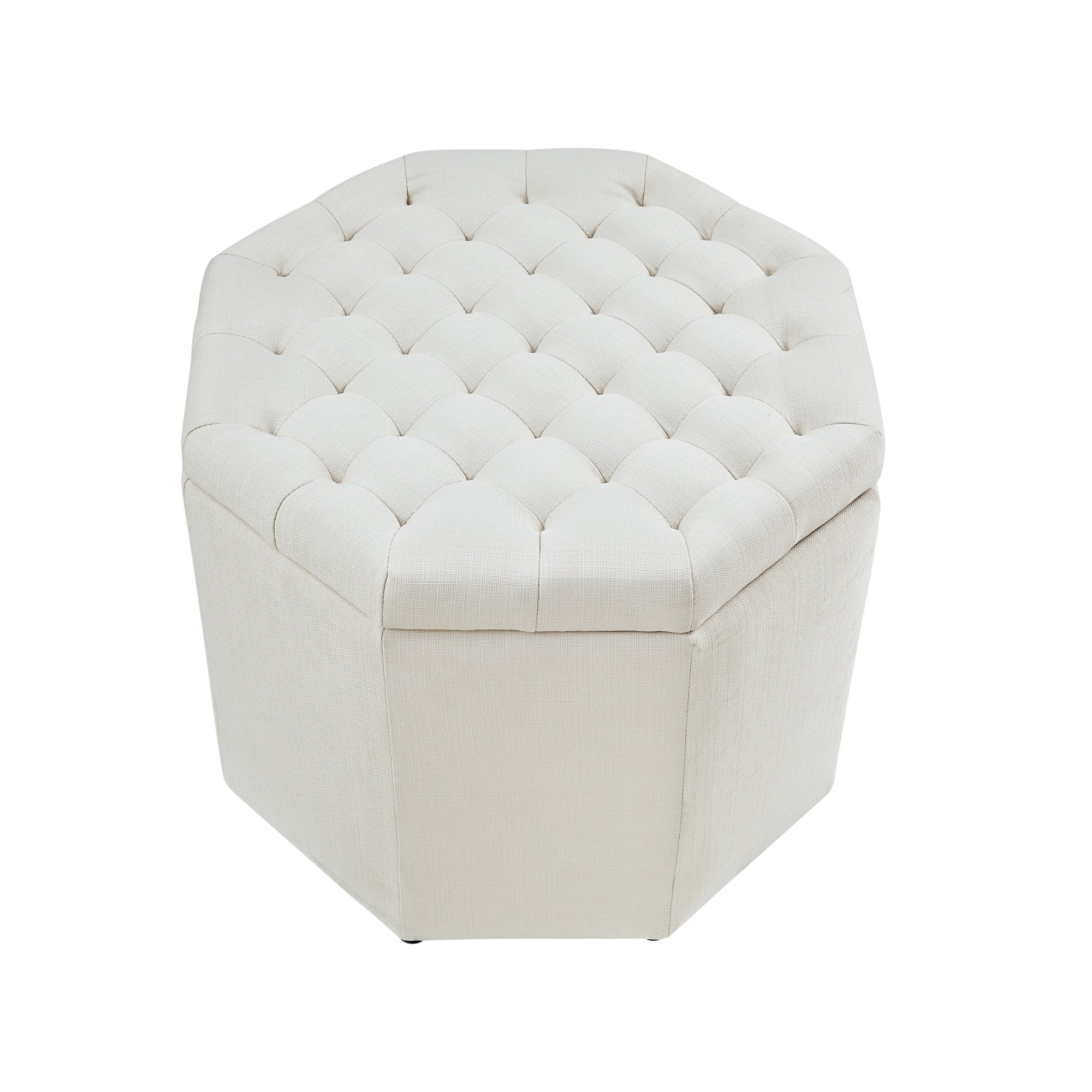 25" White Linen And Black Tufted Specialty Storage Ottoman