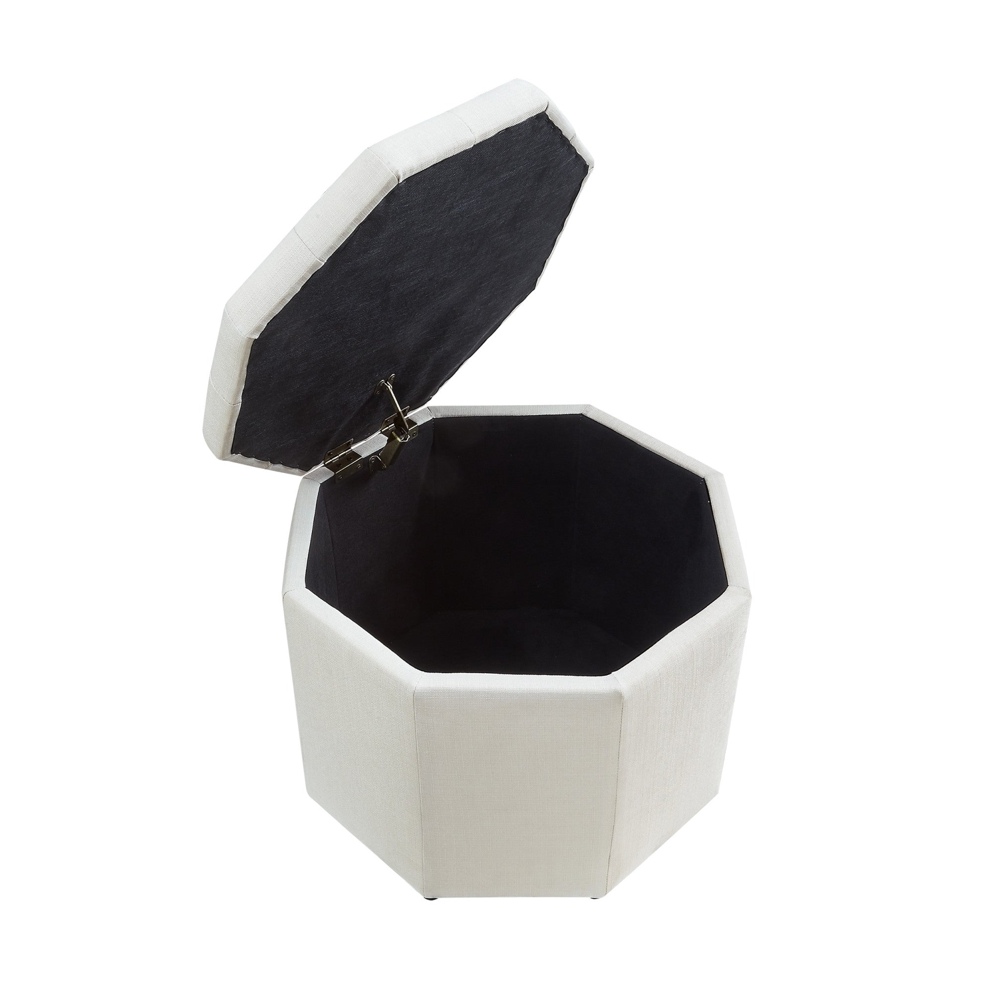 25" White Linen And Black Tufted Specialty Storage Ottoman