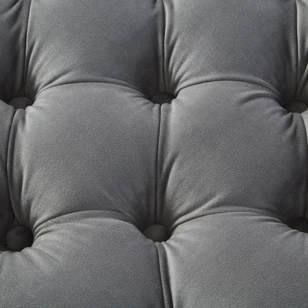 18" Gray Velvet And Black Tufted Storage