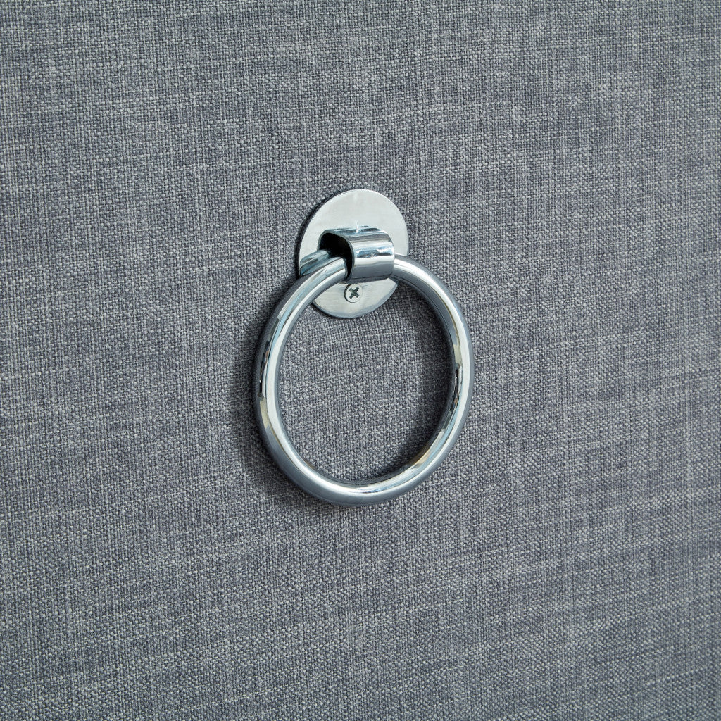 18" Light Gray Linen And Black Tufted Storage