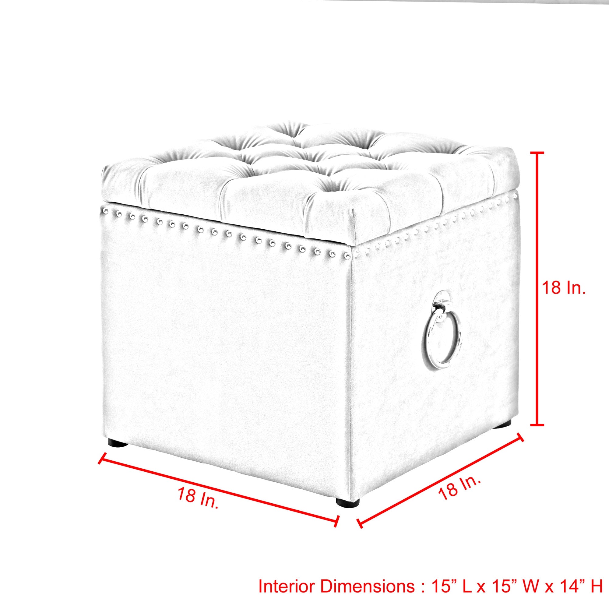 18" Light Gray Linen And Black Tufted Storage