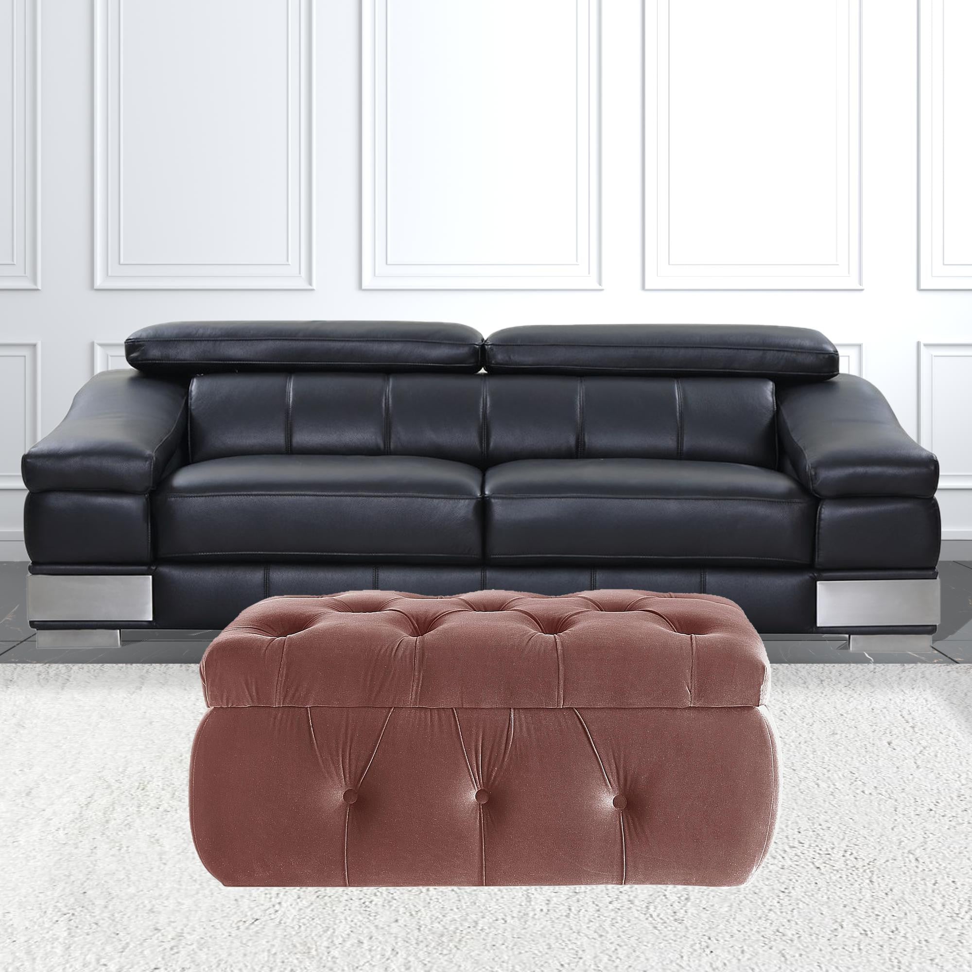 25" Blush Velvet Tufted Storage