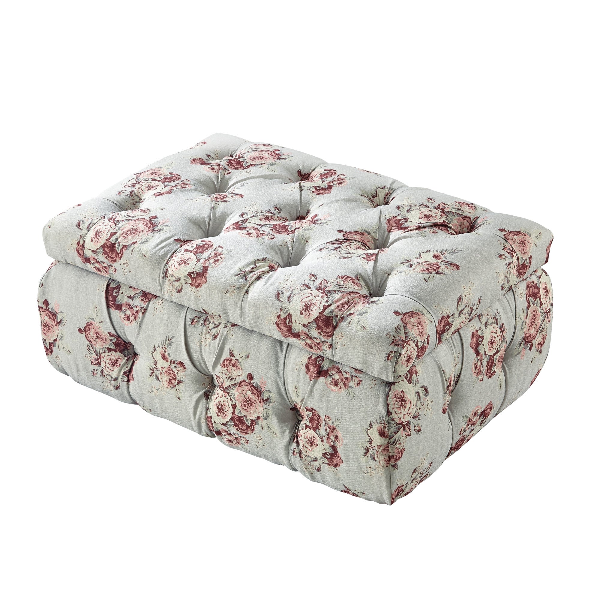 25" Pink Linen Tufted Floral Storage