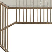 Mesa de centro hexagonal de metal y champán y vidrio transparente de 34