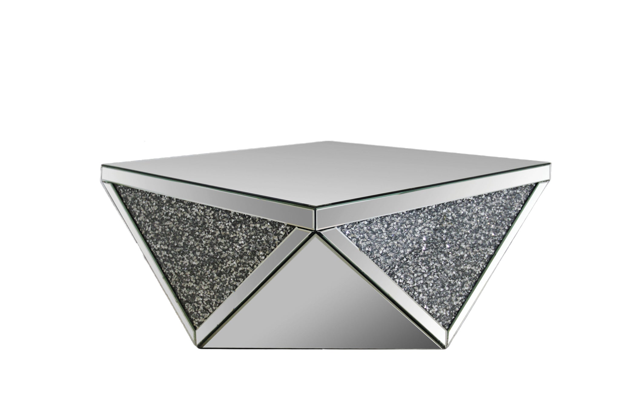 Mirrored Wood Square Top Geo Base Coffee Table 38"