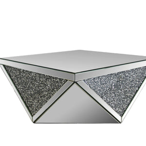 Mirrored Wood Square Top Geo Base Coffee Table 38"