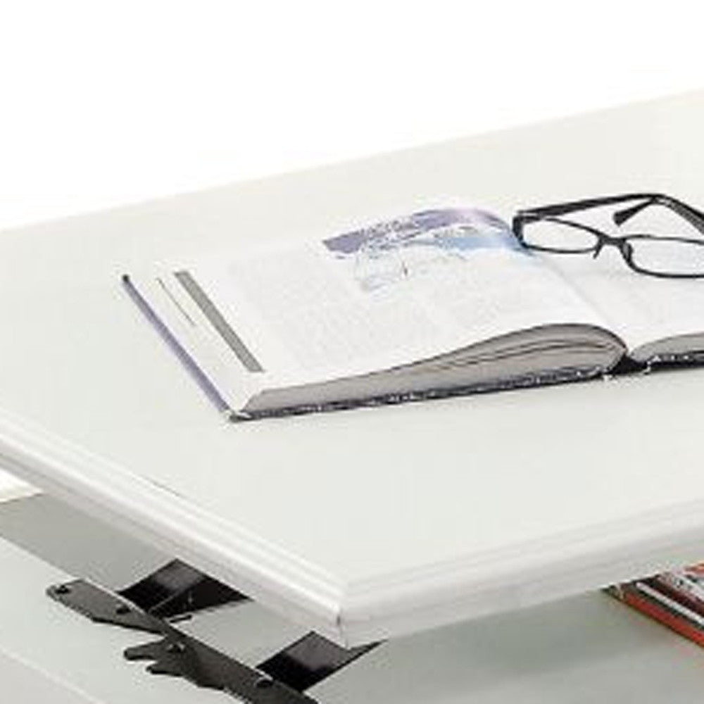 White Washed Veneer And Solid Wood Lift Top Coffee Table With Two Drawers 48"