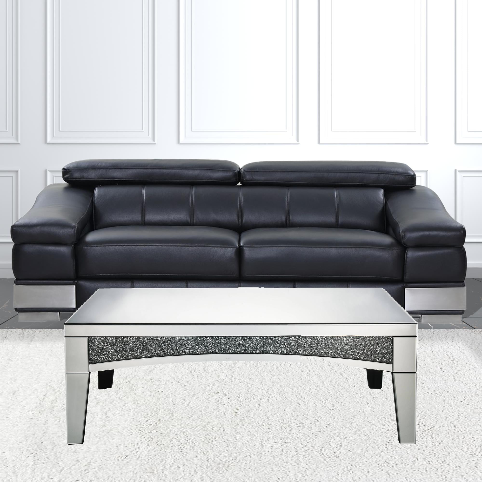 48 英寸銀色鏡面玻璃和人造石閃亮矩形咖啡桌