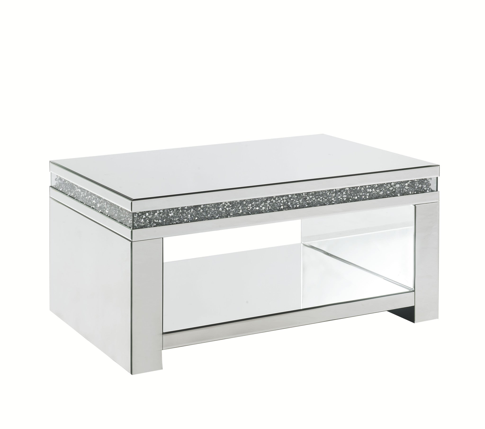 Mesa de centro con espejo rectangular brillante de 32" de vidrio plateado y transparente