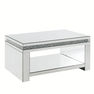 Mesa de centro con espejo rectangular brillante de 32" de vidrio plateado y transparente