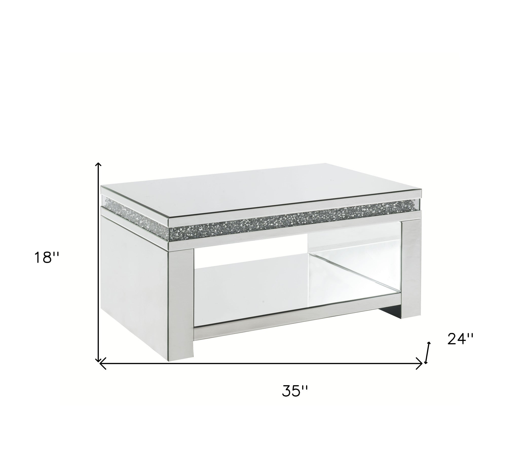 Mesa de centro con espejo rectangular brillante de 32" de vidrio plateado y transparente