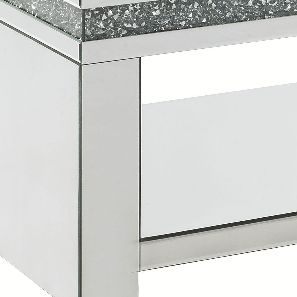 Mesa de centro con espejo rectangular brillante de 32" de vidrio plateado y transparente